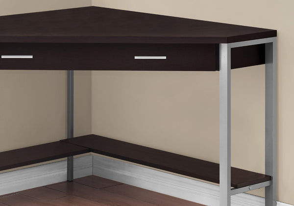 HomeRoots 42" Contemporary Corner Computer Desk - Stylish Taupe Top with Sturdy Metal Base for Space Efficiency Cappuccino,Silver 333555