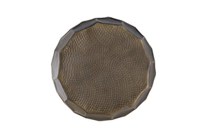 English Elm Modern Round Hand-Hammered Aluminum Coffee & End Table Set — Hexagonal Patterned Artisanal Design Gold B009S01529