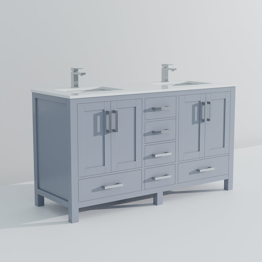 English Elm Dark Grey Double Bath Vanity With Cultured Marble Top & Chrome Faucet - Stylish Storage Solution B2731P259080