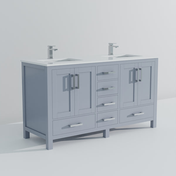 English Elm Dark Grey Double Bath Vanity With Cultured Marble Top & Chrome Faucet - Stylish Storage Solution B2731P259080