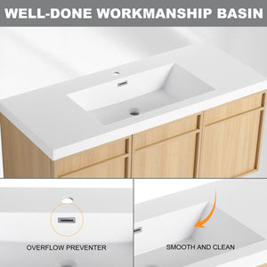 English Elm 48" 54.3" Wall-Mounted Bathroom Vanity with Resin Sink, Original Oak Finish, 3 Soft-Closing Doors, Plywood Construction W1972P315216
