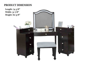 English Elm Glam Elegant Vanity Set with LED Mirror, Plush Stool, Ample Storage, Felt-Lined Drawers, Chic Finish Grey Mix 34 L x 19 W x 31 H B2741S00677