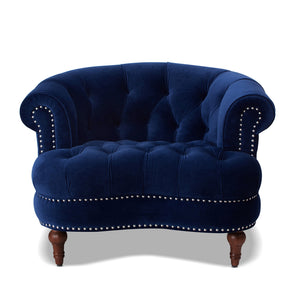 English Elm Jennifer Taylor Home - La La Rosa Victorian Tufted Upholstered Accent Chair in Luxe Velvet with Nailhead Trim and Support Navy Blue B2719P238179