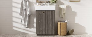 English Elm [video]21.6" Freestanding Bathroom Vanity Ceramic Sink Wavy Door Mdf Cabinet Small Bath Dark Grey N729P285503G