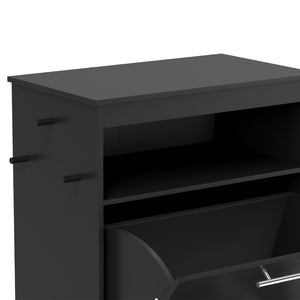English Elm Pet Feeder Cabinet with Pull-out Raised Bowls Hooks and Matte Black Mdf Storage T3971P407183