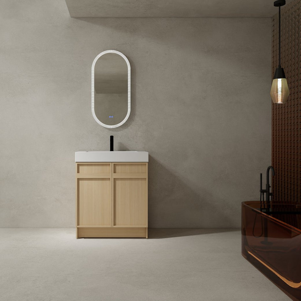 English Elm 30" Modern Freestanding Bathroom Vanity with Thick White Resin Sink, Soft-Close Doors & Adjustable Shelf (Durable) W999P239160