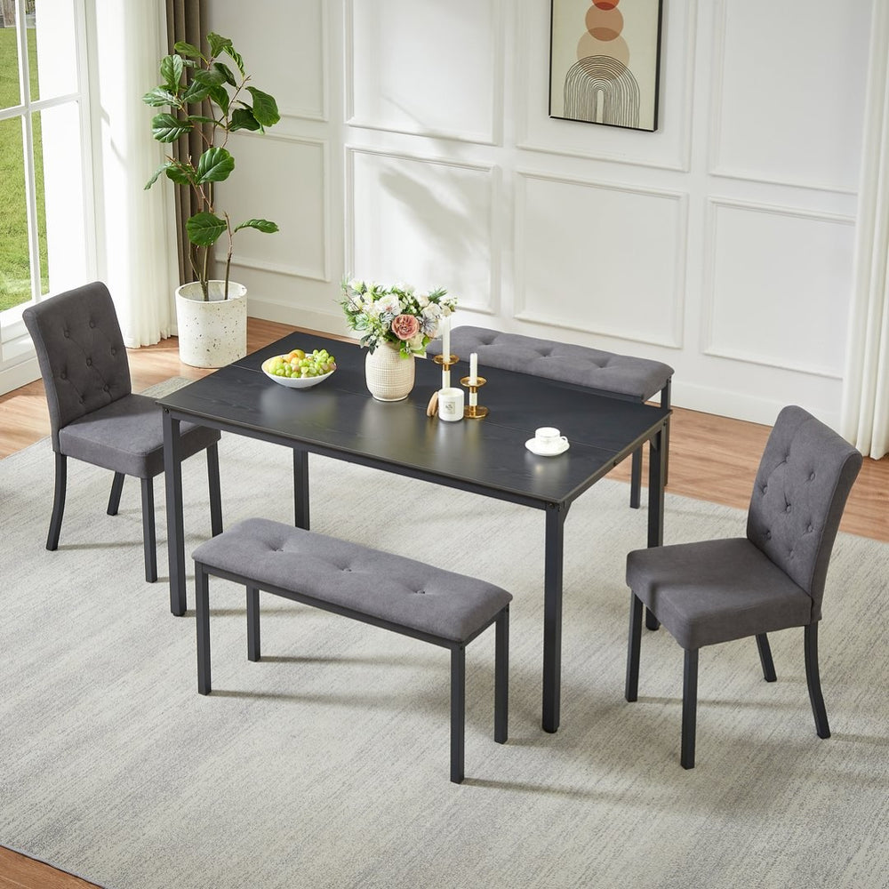 English Elm 5-piece Dining Set with Steel Frame Padded Chairs Benches for Kitchen or Room W1162P468417