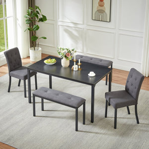 English Elm 5-piece Dining Set with Steel Frame Padded Chairs Benches for Kitchen or Room W1162P468417