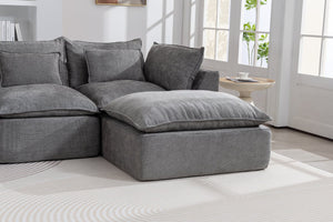 English Elm 129.8" Wide Modular Cloud Sectional Cotton Linen Sofa with Deep Foam Seats and Ottomans Antique Grey W2530S00015