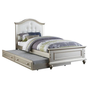 English Elm Contemporary Twin Bed with Trundle and Tufted Upholstered Headboard, Sturdy Slats, Kids Bedroom Furniture Silver,White 83 L x 12 W x 9 H B011S02034