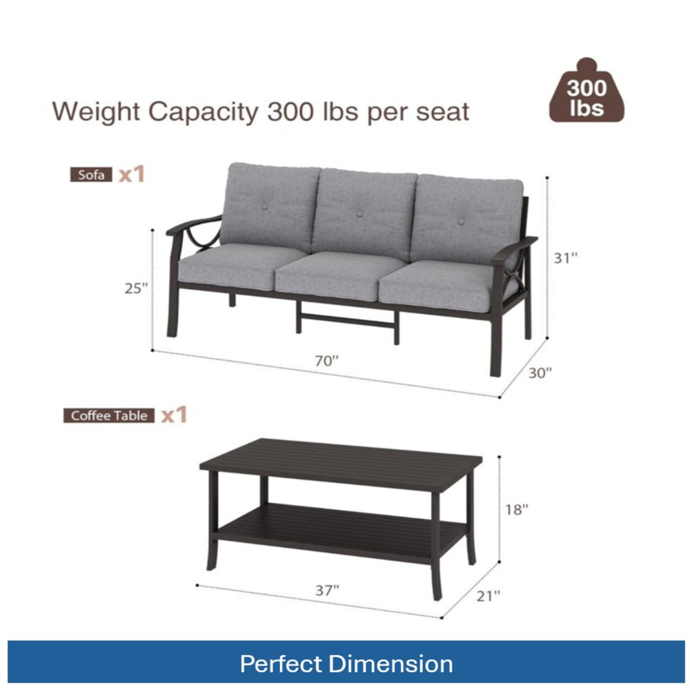 English Elm 2 Piece Outdoor Steel Sofa Set with Coffee Table Powder Coated for All Weather Patios Gray+ Khaki B082P455151