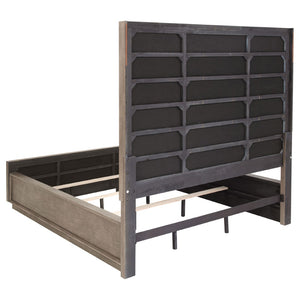 English Elm Prescott Upholstered California King Bed Tall Grid Tufted Headboard Taupe Oak Frame B062S01783