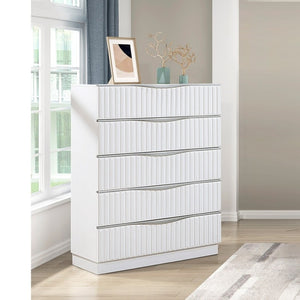 English Elm Luxurious Pearl White Five Drawer Tall Chest with Textured Fronts for Glam Bedrooms B011P455646