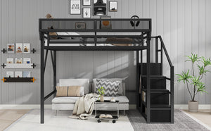English Elm Queen Size Loft Bed With Integrated Storage, Metal Frame, Stylish Design For Kids, Teens, Adults W2580S00038-GIGA