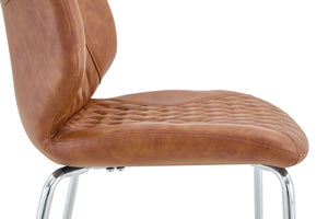 English Elm Dark Oil Waxed Faux Leather Dining Chair Set with Diamond Tufted High Back Metal Legs Brown W3493P444745