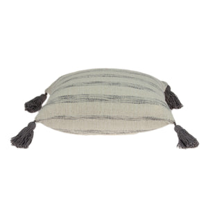Homeroots 18" Beige And Gray Striped Cotton Throw Pillow With Tassels   333987