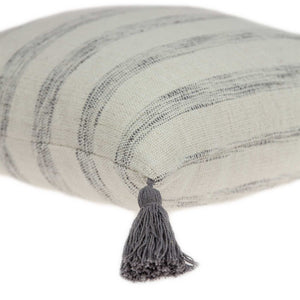Homeroots 18" Beige And Gray Striped Cotton Throw Pillow With Tassels   333987