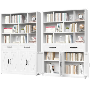 English Elm 71" Tall Metal Bookcase with Open Shelves Drawers and Cabinet Doors for Modern Office T2398S00002