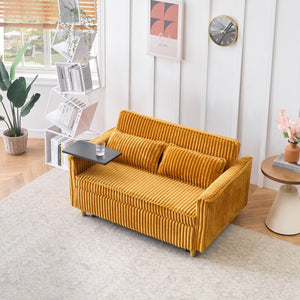 English Elm The pull-out corduroy sofa bed with convertible tabletop and USB charging ports for living room comfort Yellow W1278P248130