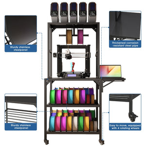 English Elm 3d Printer Workstation with Spool Rack Steel Frame Caster Wheels and Laptop Panel W3190P294353