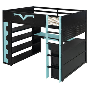 English Elm Full Size Gaming Loft Bed with Desk Rgb Lighting Power Outlet and Storage Drawer Blue LT000285AAC