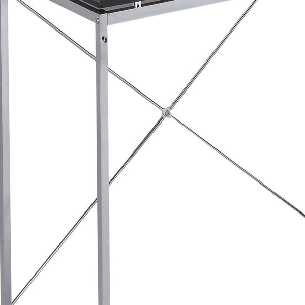 English Elm Elvis Industrial Black & Chrome Writing Desk with Wood Veneer Top and Open Shelves for Storage B2726P256365