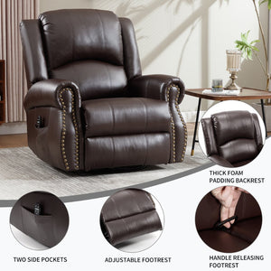 English Elm Heat Massage Rocker Swivel Recliner Chair with Lumbar Relief Nodes for Living Room Brown W3224S00031