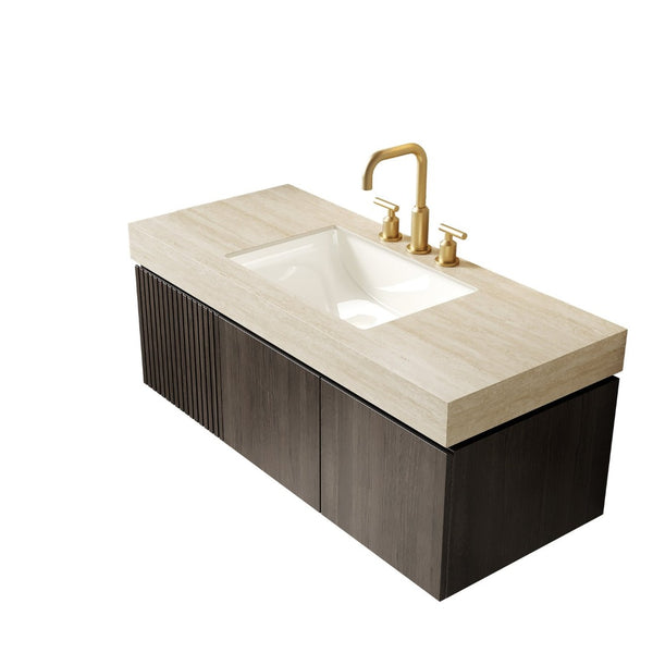English Elm Muri Floating Bathroom Vanity with Travertine Stone Top and Plywood Storage Cabinet W2615S00615