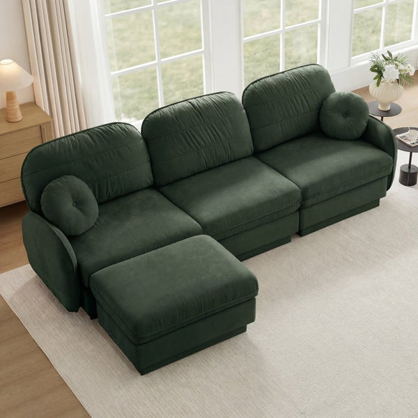 English Elm 105" Chenille Sectional Sofa with Movable Ottoman Deep Seat Quilted Cushions Living Room Green W714S01769