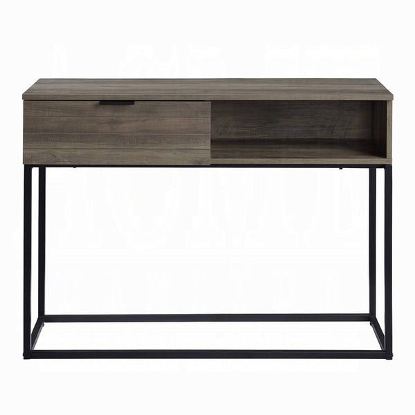 English Elm Rustic Oak And Black Writing Desk - Compact Industrial Design With Drawer And Shelf For Small Spaces B062P209209-GIGA