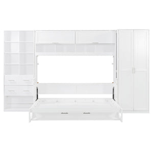 English Elm Full Size Murphy Wall Bed with Wardrobe Drawers Shelving for Studio Apartments LP000383AAK