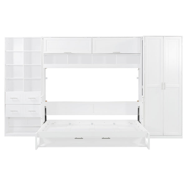English Elm Full Size Murphy Wall Bed with Wardrobe Drawers Shelving for Studio Apartments LP000383AAK