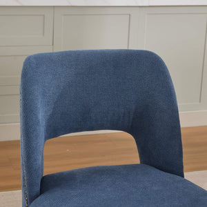 English Elm Wooden Modern Fabric Dining Chairs Set of 2 with Hollow-Out Back, Copper Nail Detail, Curved Legs Blue W1143P372914
