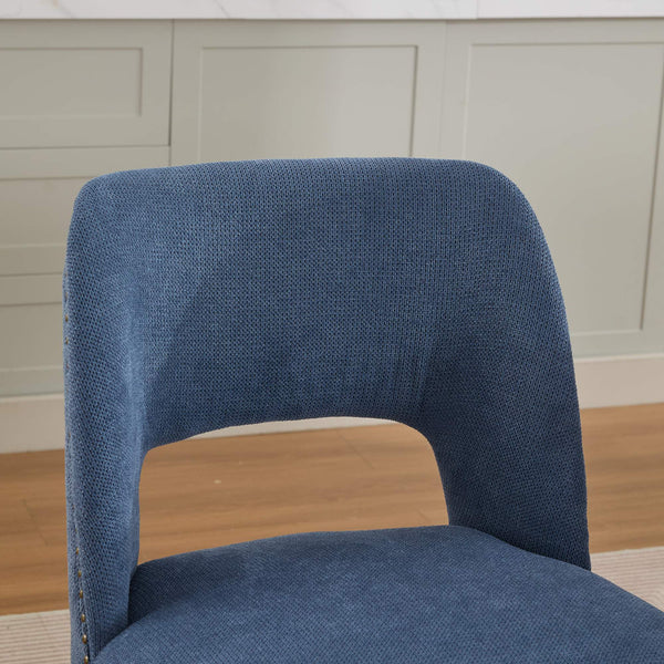 English Elm Wooden Modern Fabric Dining Chairs Set of 2 with Hollow-Out Back, Copper Nail Detail, Curved Legs Blue W1143P372914