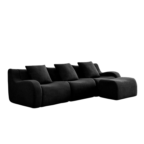English Elm Boneless 3-Seat Modular Sofa In Plush Teddy Fabric, Ergonomic Curved Armrests, No Assembly Needed! W714S01459