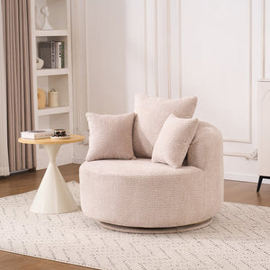 English Elm 360° Swivel Chair upholstered barrel accent chair with plush high-resilience foam and pillows for comfort Beige W2231P264468