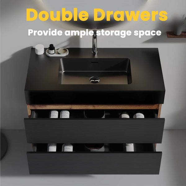 English Elm Grace 36" Walnut Bathroom Vanity With Matte Black Sink & Soft-Closing Drawers For Modern Elegance W1865S00087-GIGA