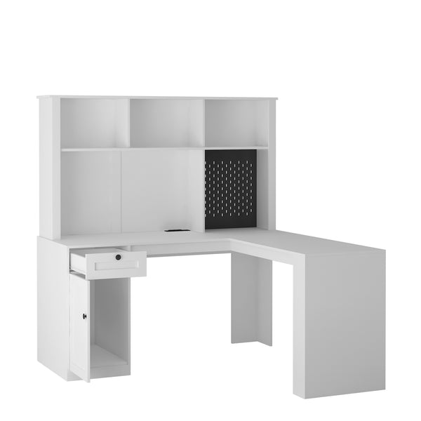 English Elm L Shaped Desk With Charging Station, Modern Corner Computer Desk With Storage For Home Office Use W1321S00010