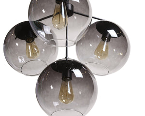 Sunpan KAMARA Chandelier - Modern Black Fixture with Clear & Grey Glass Shades for Stylish Ambiance 107925