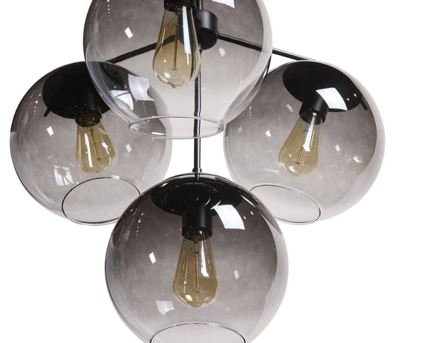 Sunpan KAMARA Chandelier - Modern Black Fixture with Clear & Grey Glass Shades for Stylish Ambiance 107925