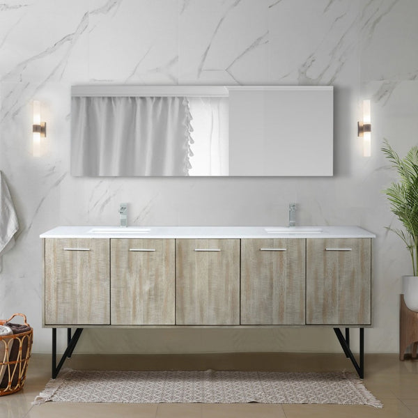 English Elm Rustic Acacia Double Bath Vanity With White Quartz Top, Chrome Faucet & 70" Mirror – Timeless Charm! B2731S01676-GIGA