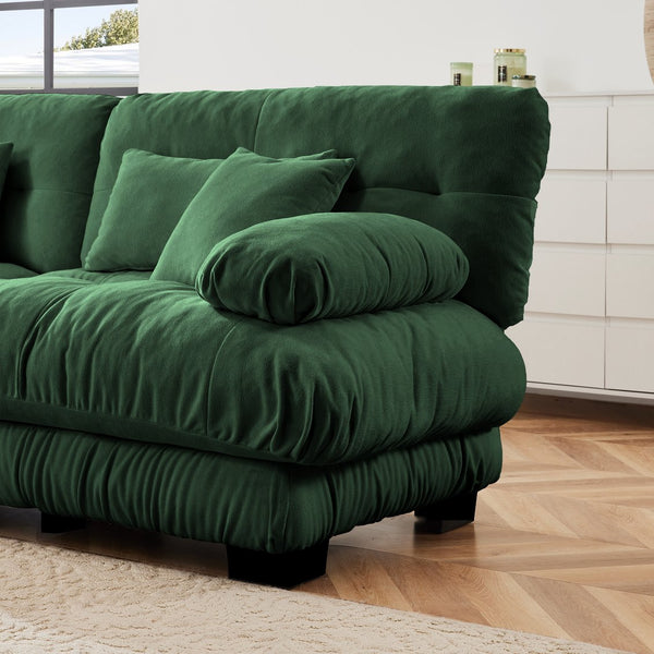 English Elm Cloud Couch 2-Seater Sofa In Soft Green Chenille - Plush Comfort With Lumbar & Throw Pillows Included W714S01088