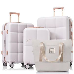 English Elm Luggage Set 4 Piece Abs Hard Shell Spinner Suitcases with Usb Port and Cup Holder Light Grey N726P185038D