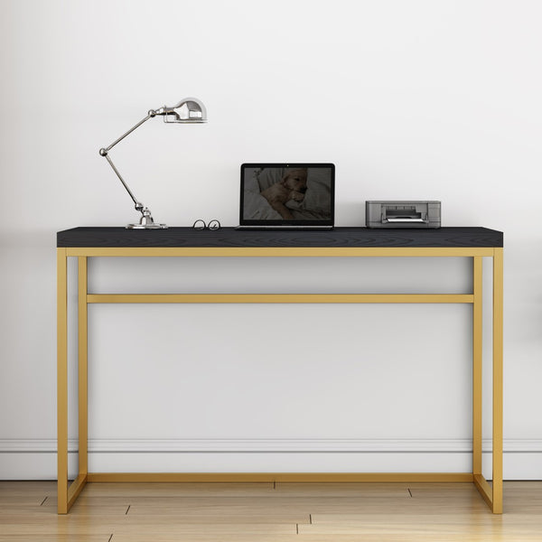 English Elm Home Office Writing Desk with Steel Frame and Scratch Resistant Two Tone Surface Gold+Black W3151P400584