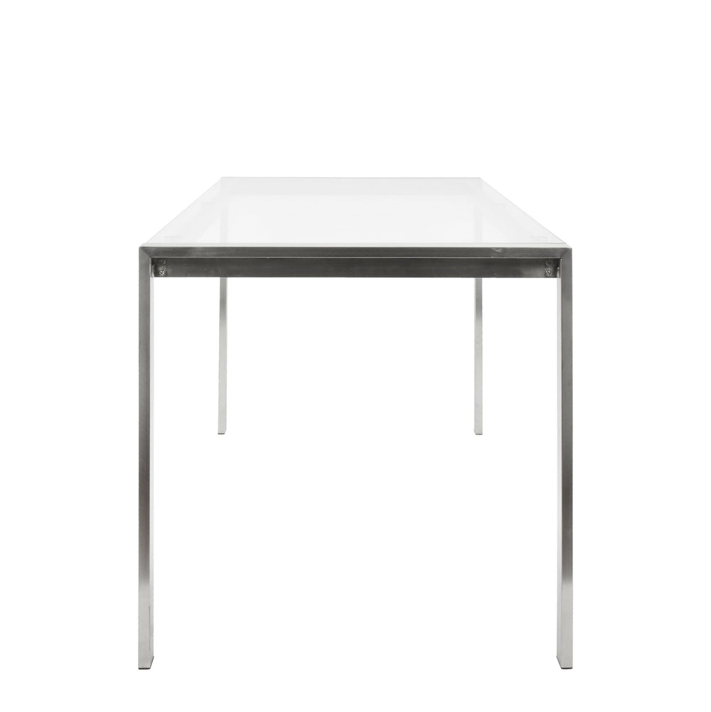 English Elm Fuji Contemporary Dining Table With Clear Glass Top & Stainless Steel Legs - Seats 6 Comfortably! B202P223387