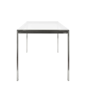 English Elm Fuji Contemporary Dining Table With Clear Glass Top & Stainless Steel Legs - Seats 6 Comfortably! B202P223387