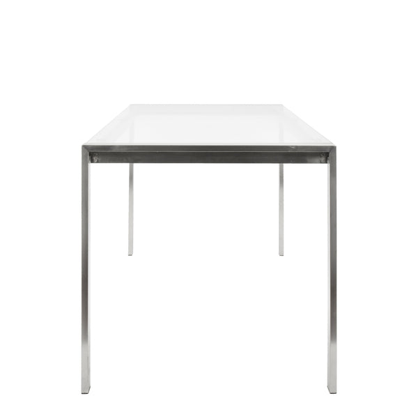 English Elm Fuji Contemporary Dining Table With Clear Glass Top & Stainless Steel Legs - Seats 6 Comfortably! B202P223387