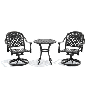 English Elm 3-piece Ornate Cast Aluminum Outdoor Bistro Set with Swivel Chairs and Round Patio Table W1710S00679