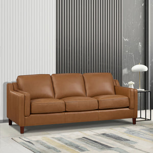 English Elm Bella Leather Sofa with Double-Sloped Track Arms, Sewn-In Cushions, Self-Welting, Timeless Charm B2705P326709