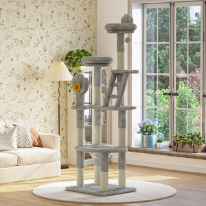 English Elm 72in Cactus Cat Tower Sisal Posts Plush Perches Capsule Pod Multi-level Climb Gray W1578P447629